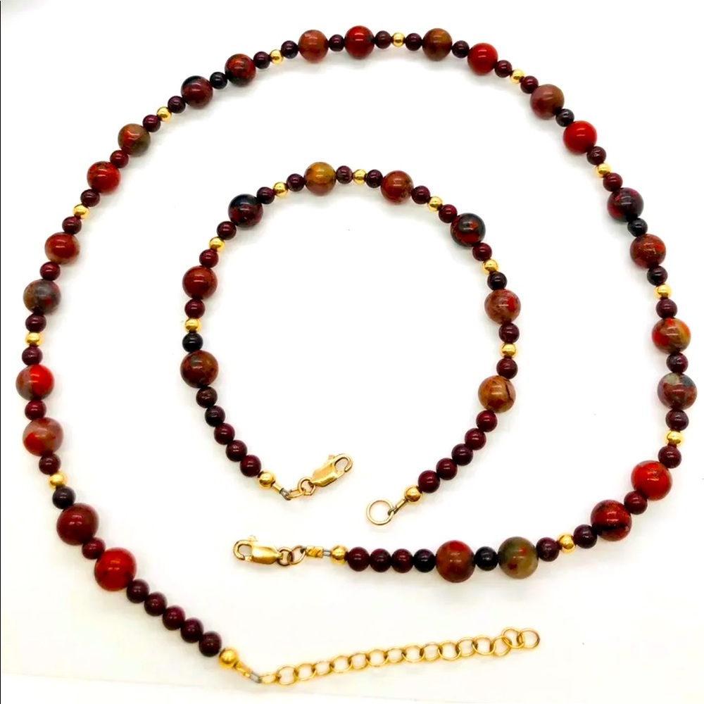Vintage 14 kt gf Jasper Stone Necklace Bracelet Set